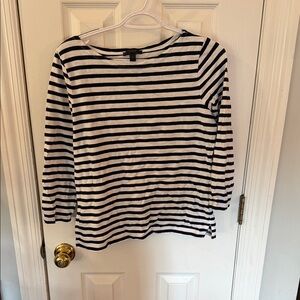 J. Crew Navy and White Striped Boatneck Top